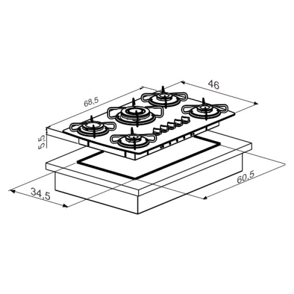 Cocina Atlas Anafe 5 Hornallas A Gas Cooktop Agile - Imagen 5