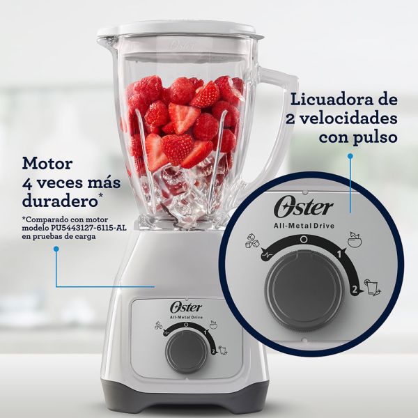 Licuadora Oster 2vel 550w Blanco Jarra Vidrio Mod.BLSTKAG-WRD-053-2 - Imagen 3