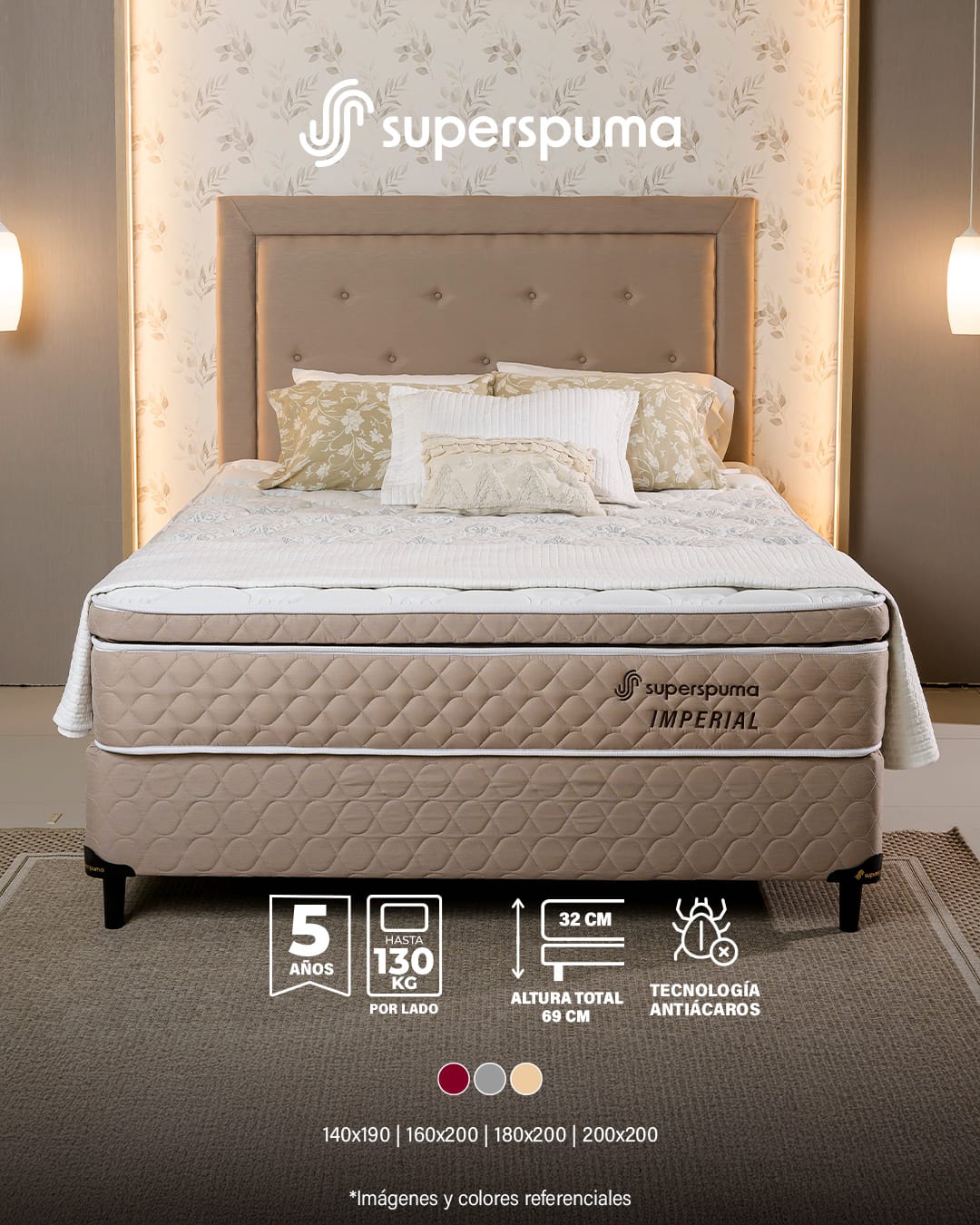 Somier Super Spuma Imperial Juego Completo 140x190 - Imagen 2