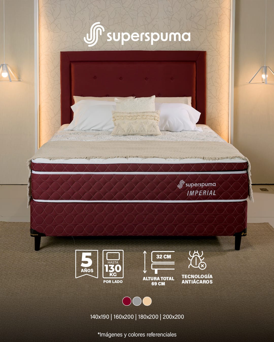Somier Super Spuma Imperial Juego Completo 140x190
