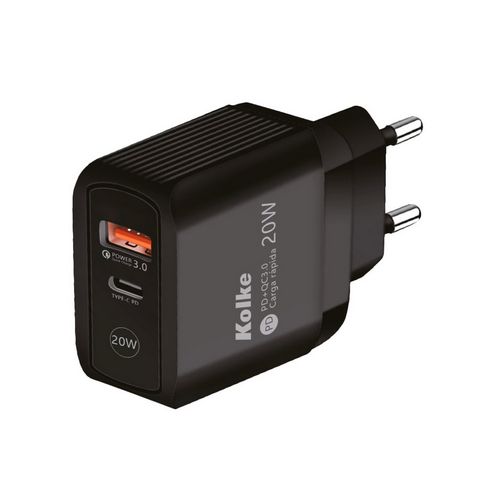 Cargador Rapido Kolke USB+USB C 20W QC3.0 MOD.KCR-2576