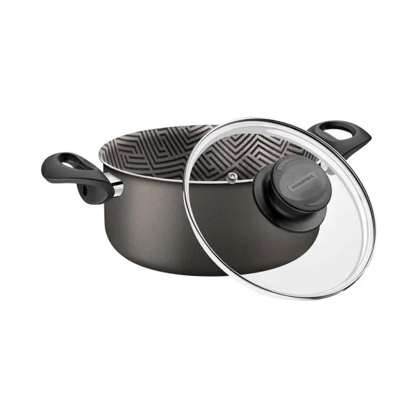 Cacerola Tramontina C/Tapa Vidrio 6,3lts 24cm Paris Negro 28524/624 - Imagen 3